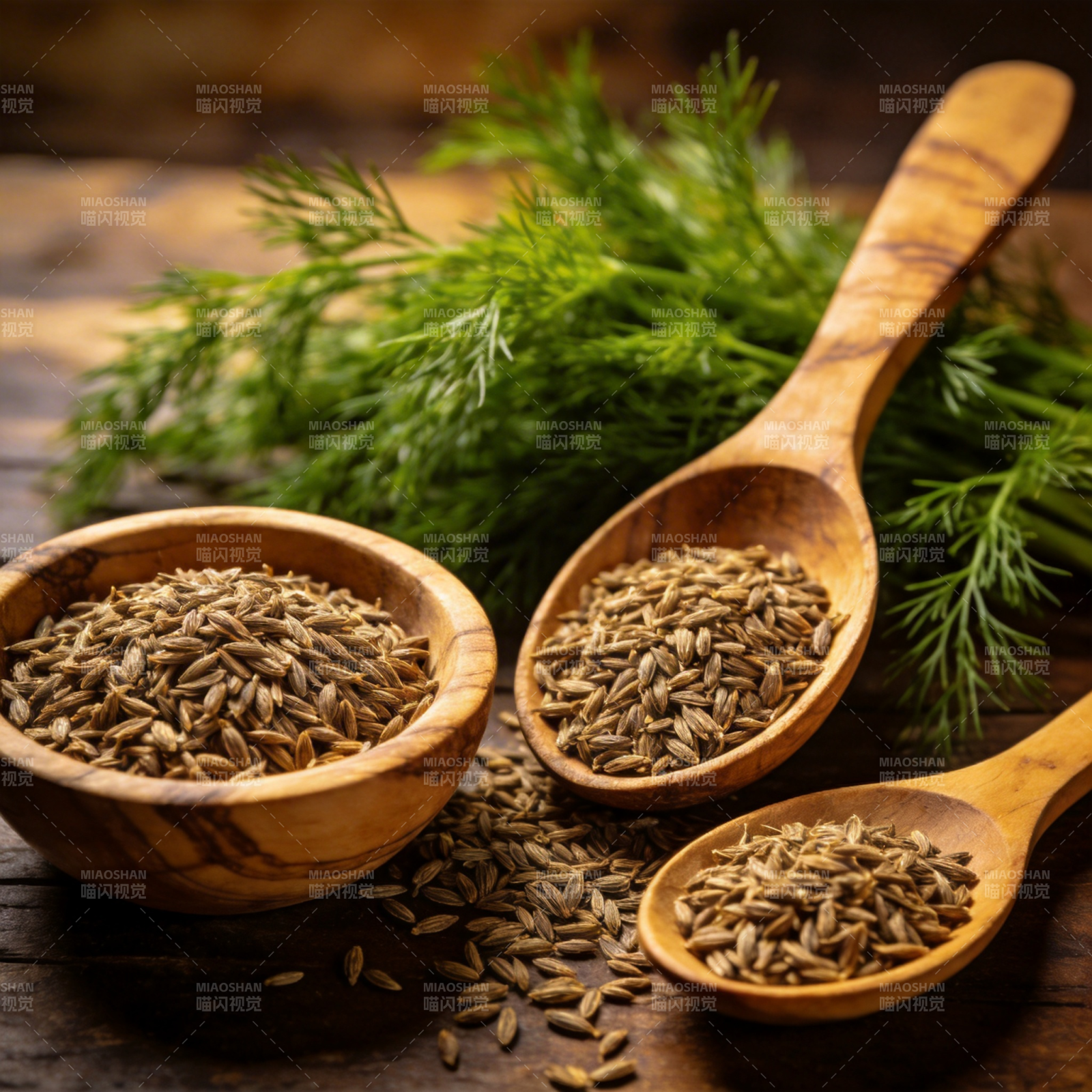 香菜籽与木勺图片
