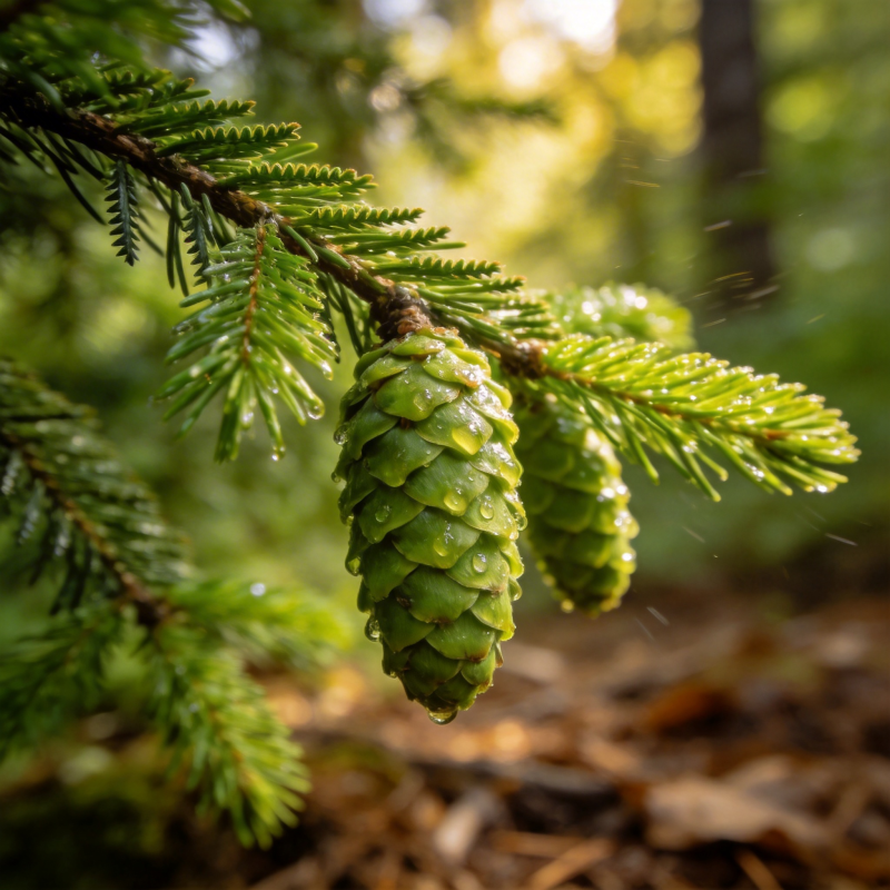 雨后松果滴水图片