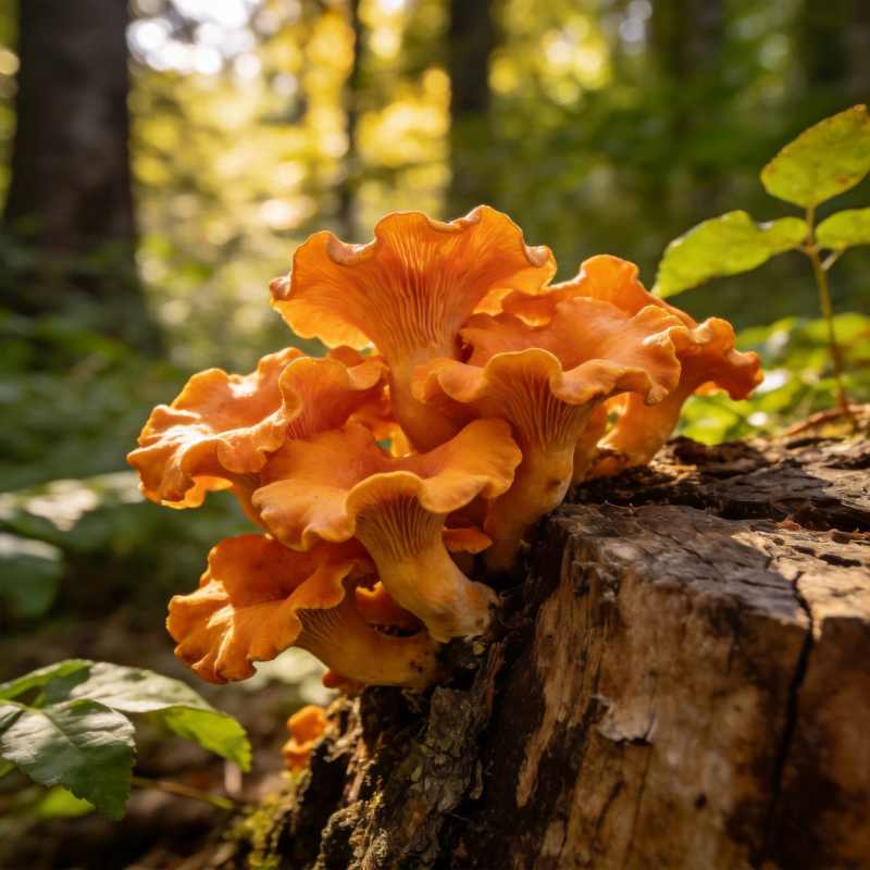橙色蘑菇林中绽放图片