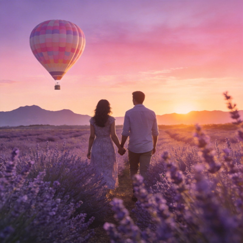 薰衣草田的浪漫黄昏图片