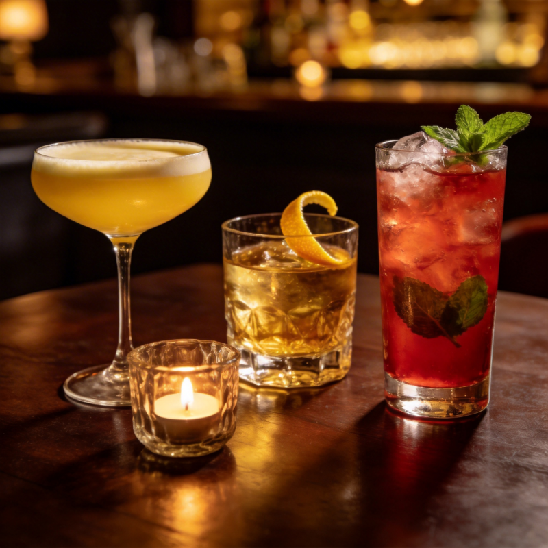 三杯鸡尾酒与烛光图片