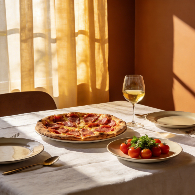 阳光下的美味披萨图片