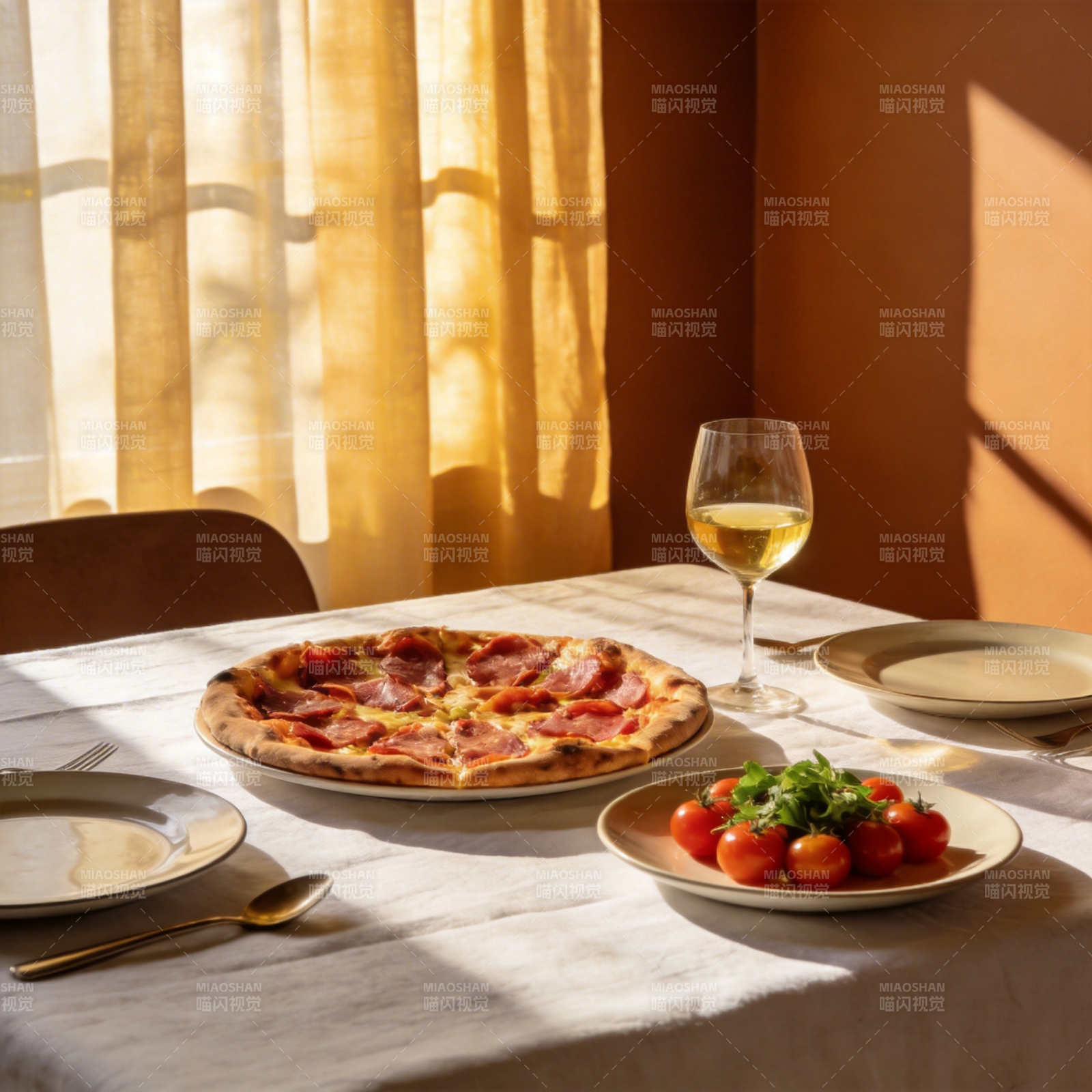 阳光下的美味披萨图片