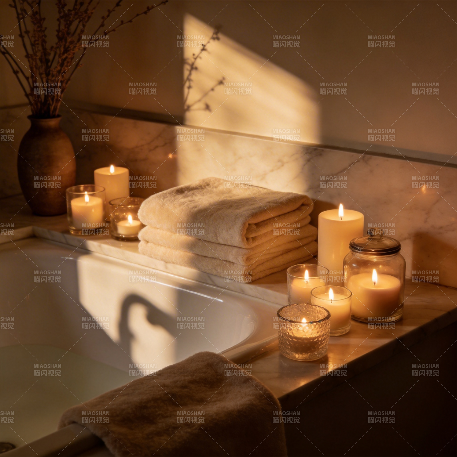 烛光浴缸静谧时光图片