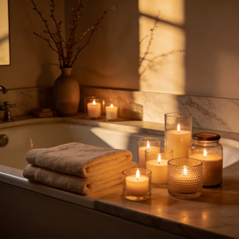 烛光浴缸静谧时光图片