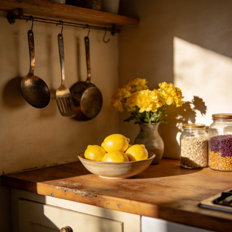 阳光下的厨房静物图片