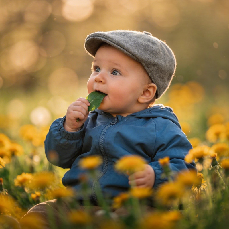 宝宝花丛吃叶图片