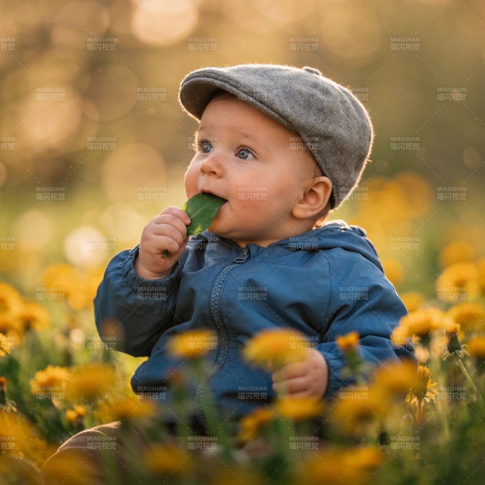 宝宝花丛吃叶图片