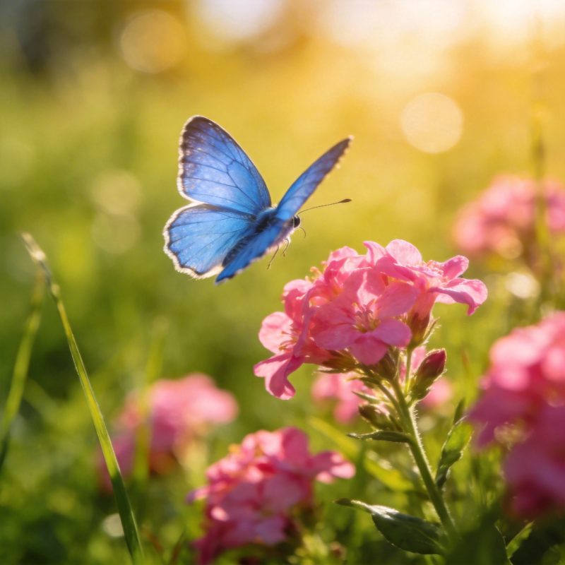 蓝蝶恋粉花图片