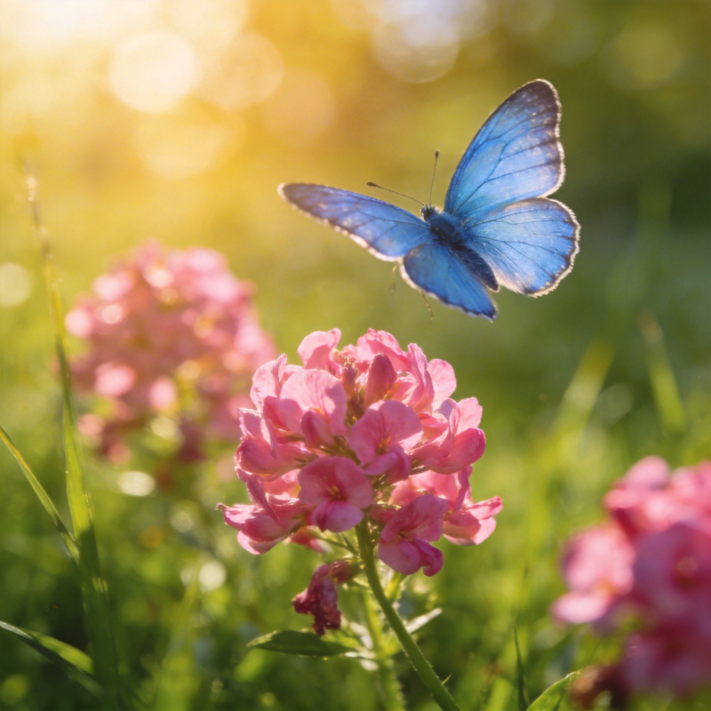 蓝蝶恋粉花图片