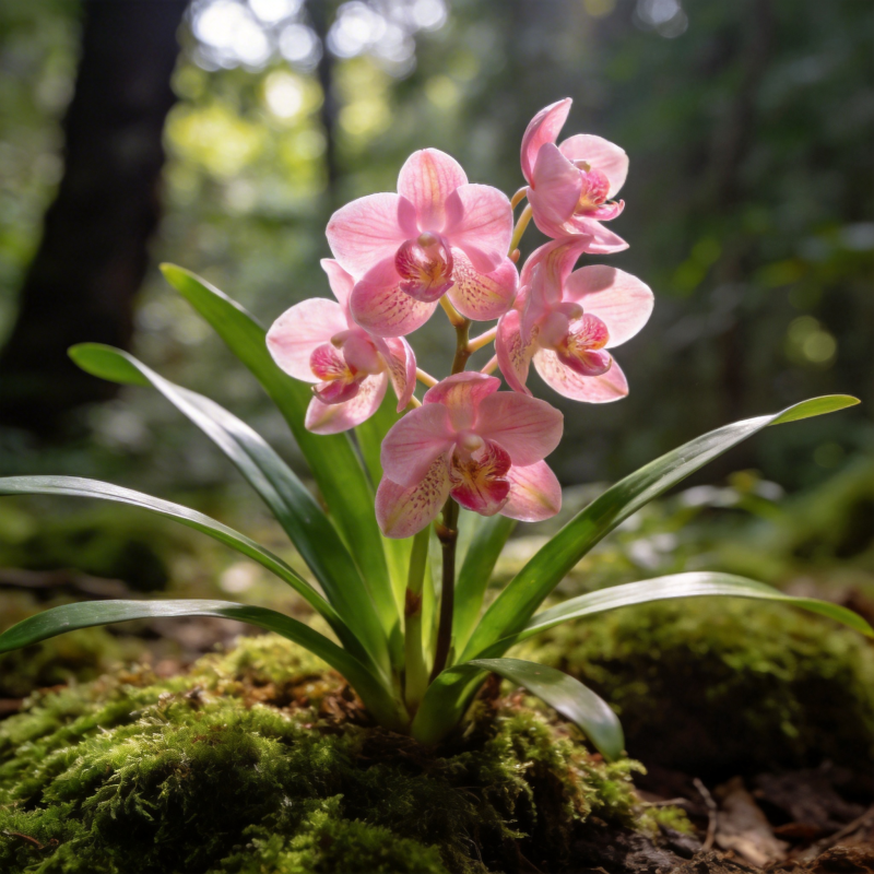 林间粉兰绽放图片