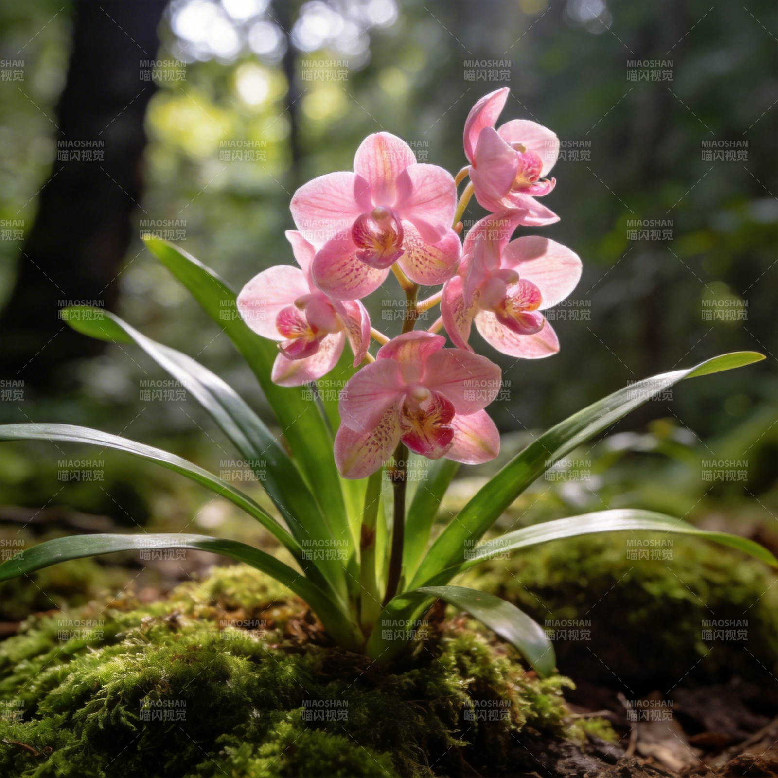 林间粉兰绽放图片