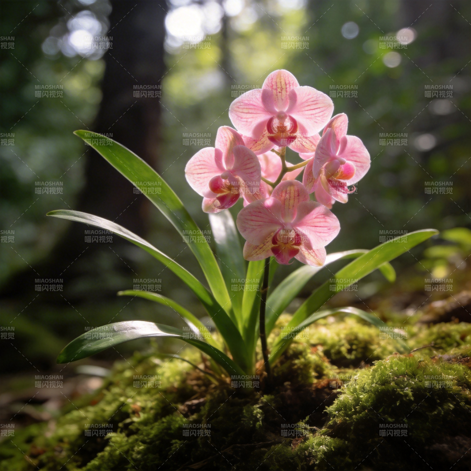 林间粉兰绽放图片
