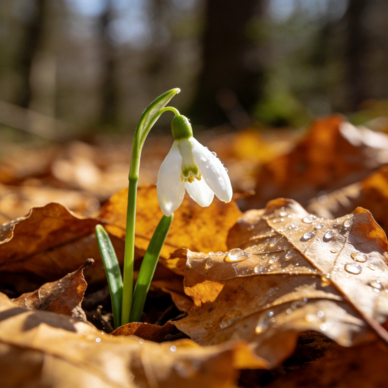 雪滴花破叶而出图片