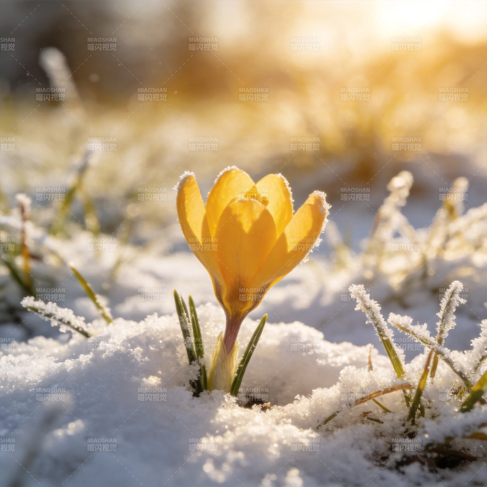 雪中绽放的黄花图片
