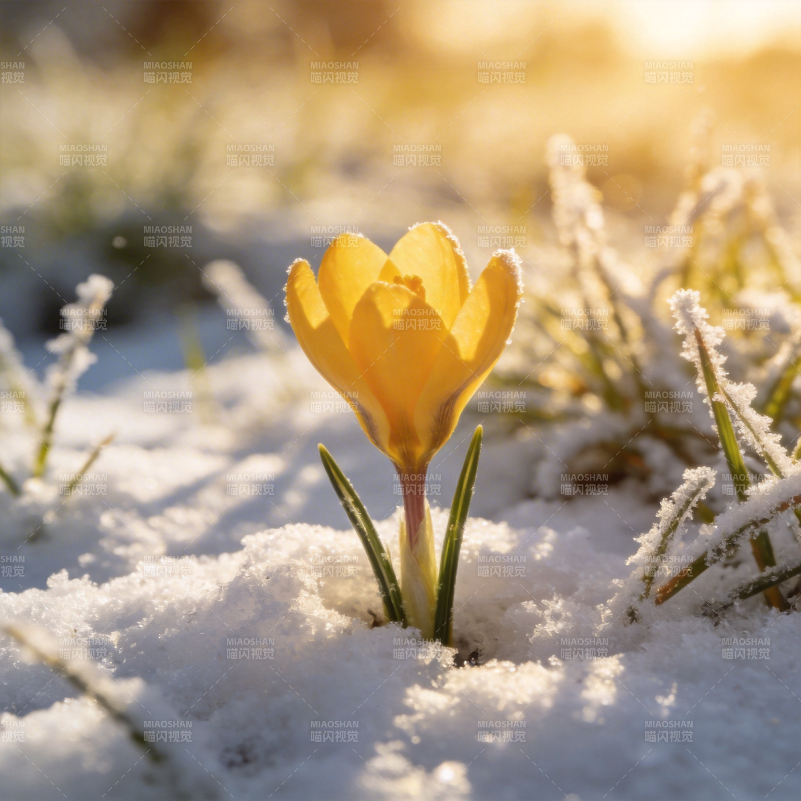 雪中绽放的黄花图片