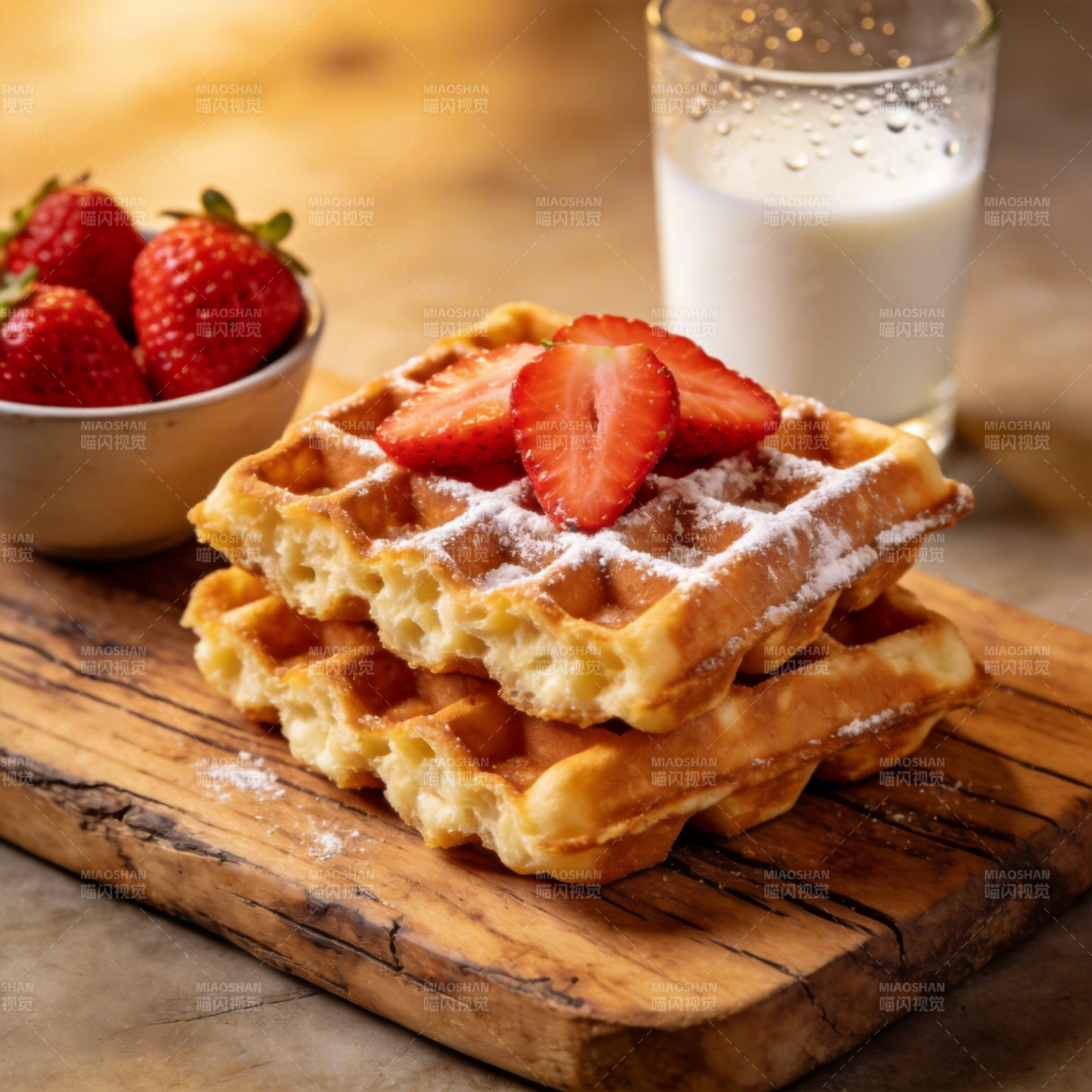 草莓华夫饼配牛奶图片