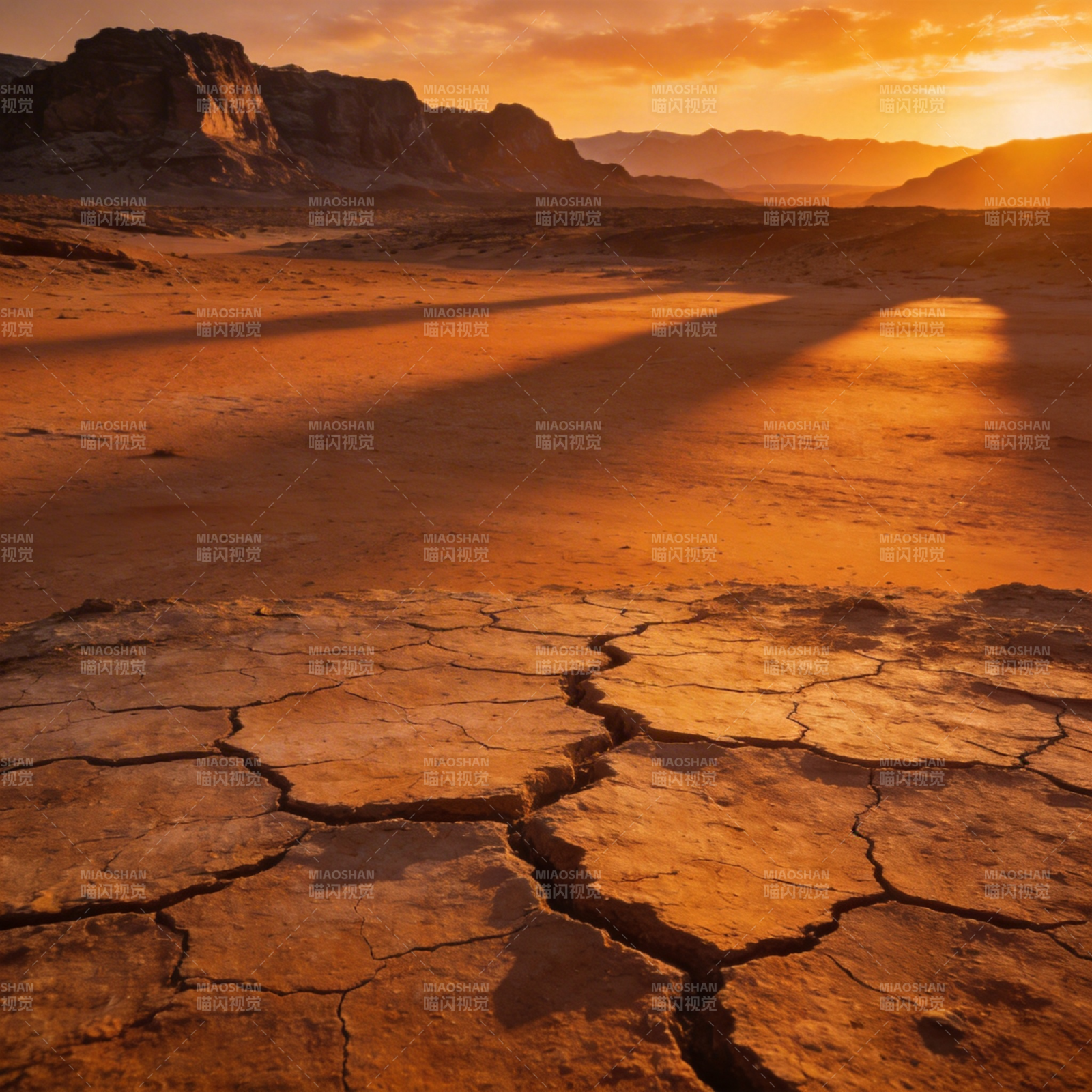 荒漠夕阳裂地图片