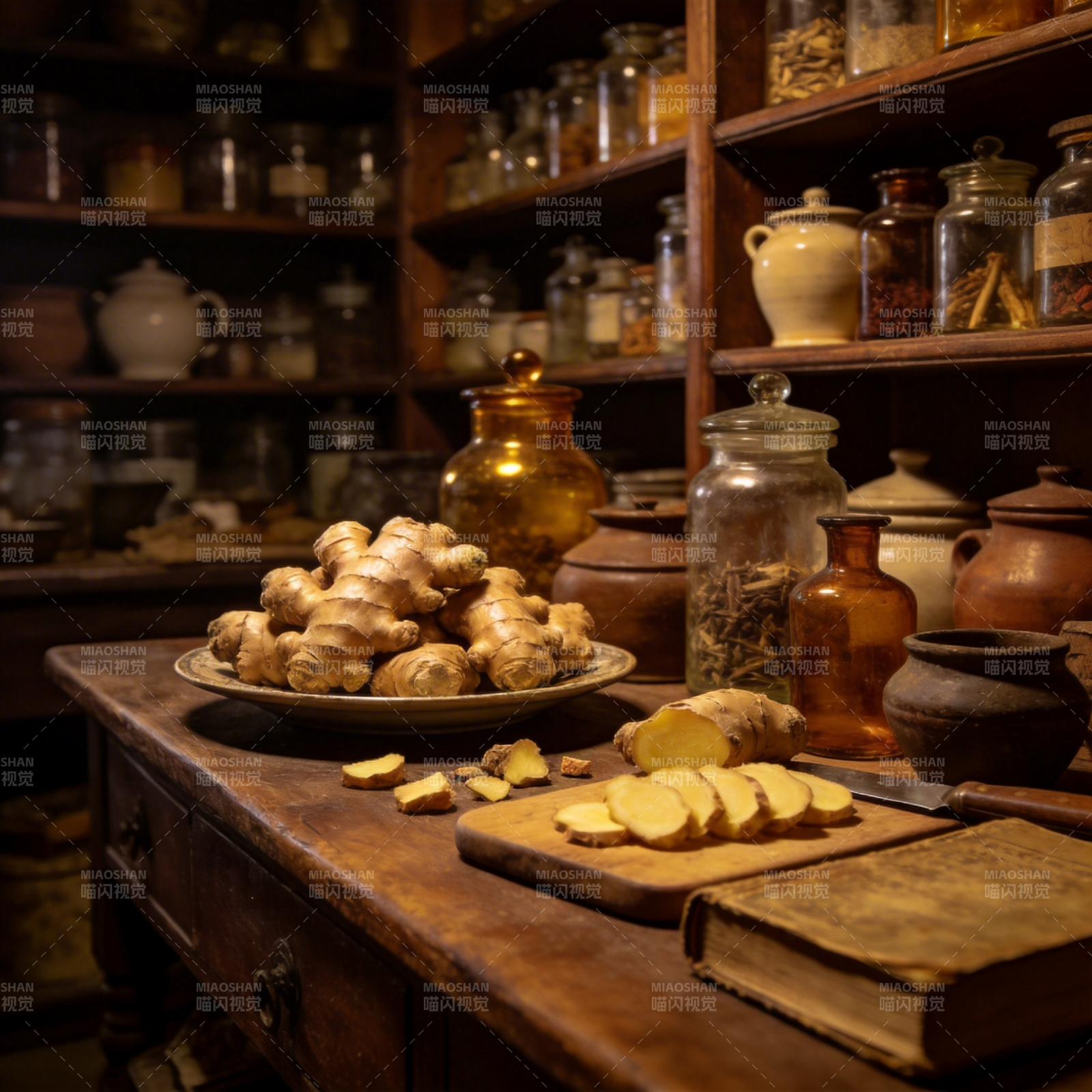 古朴药房中的姜香图片