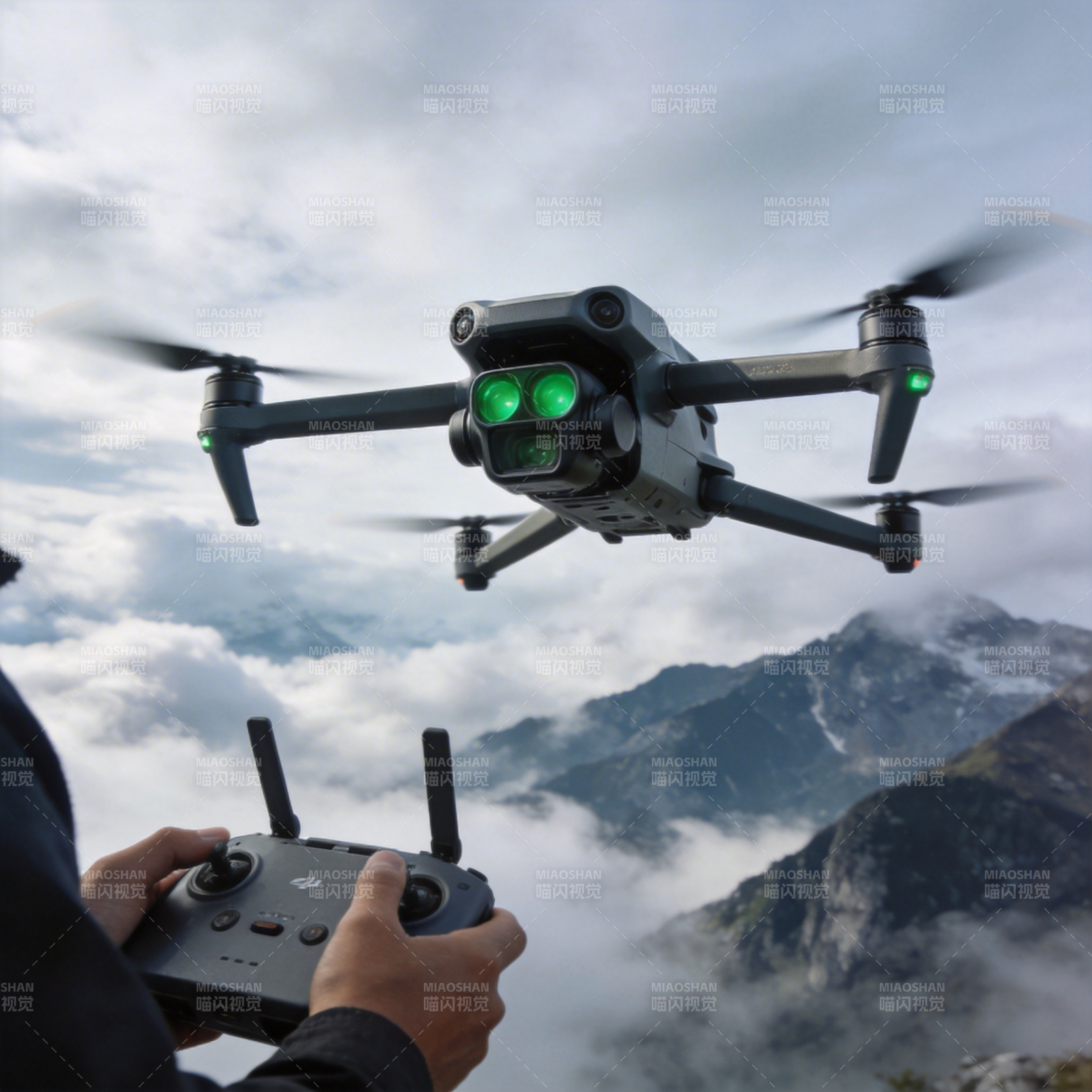 山巅操控无人机图片