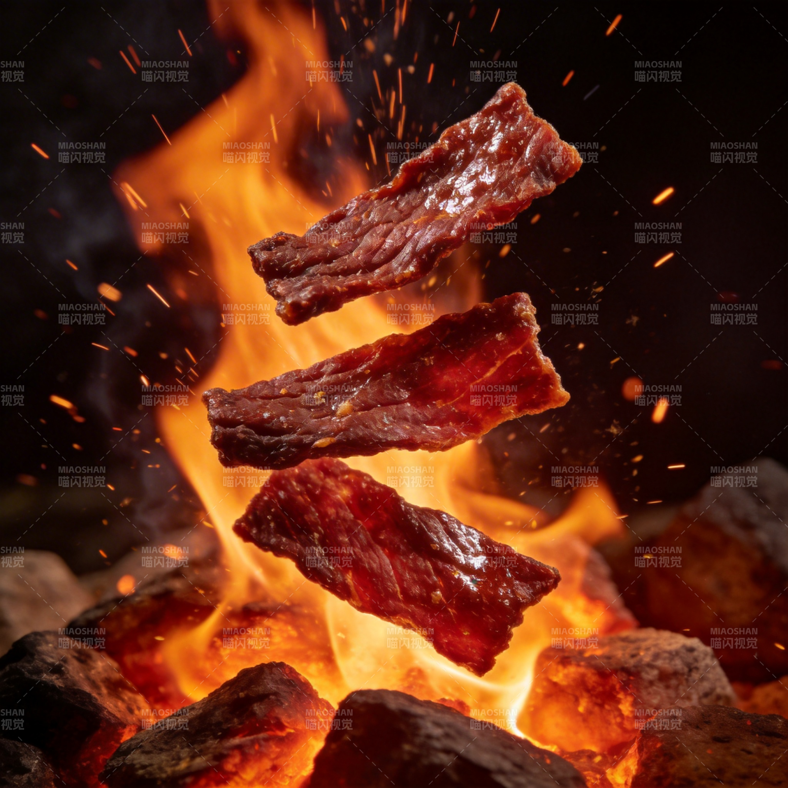 火焰中的牛肉干图片
