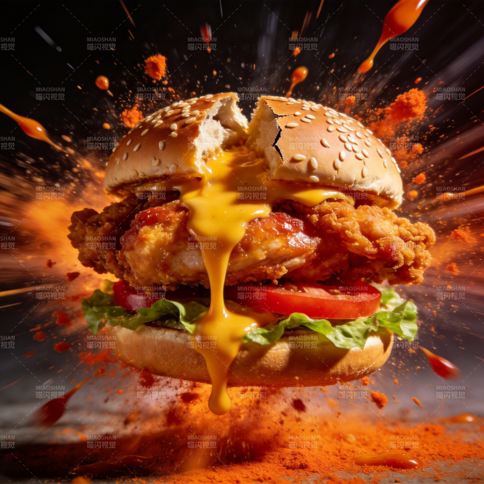 爆汁炸鸡汉堡图片