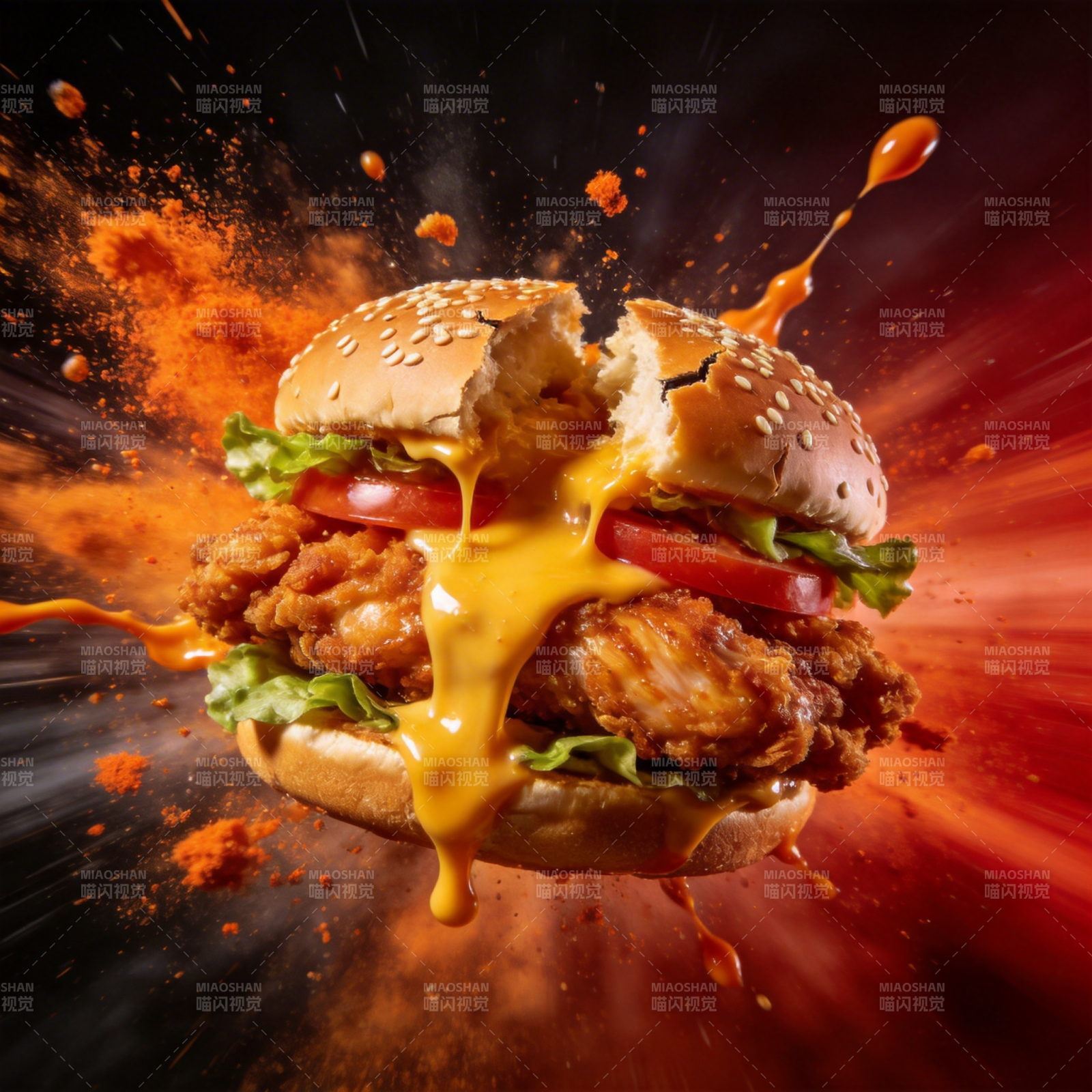 爆汁鸡排汉堡图片