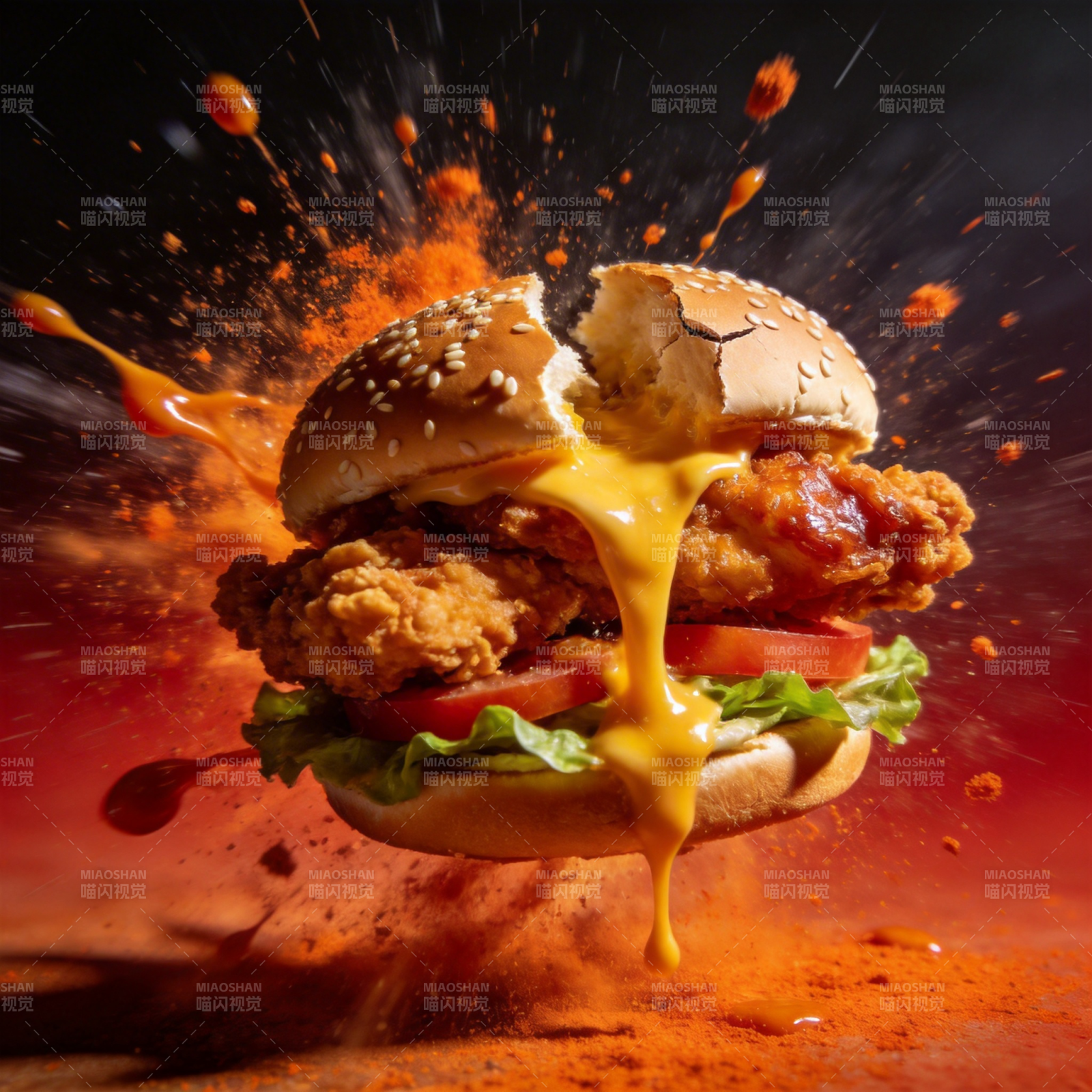 炸鸡汉堡爆汁瞬间图片