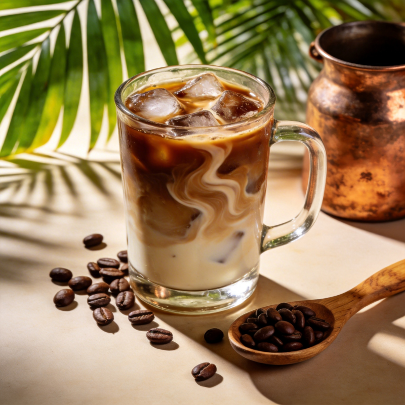 冰咖啡与咖啡豆图片