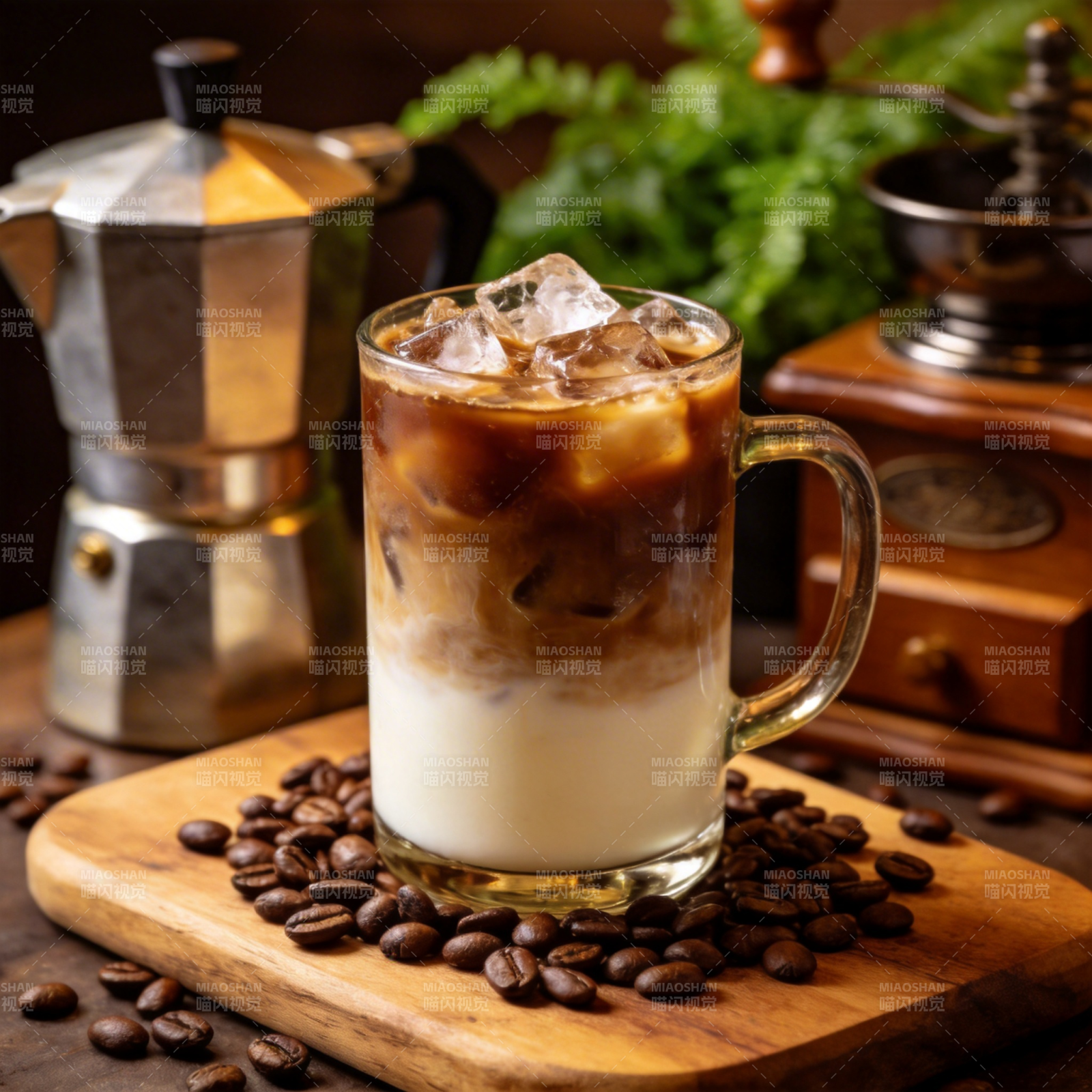 冰咖香醇 咖啡豆环绕图片