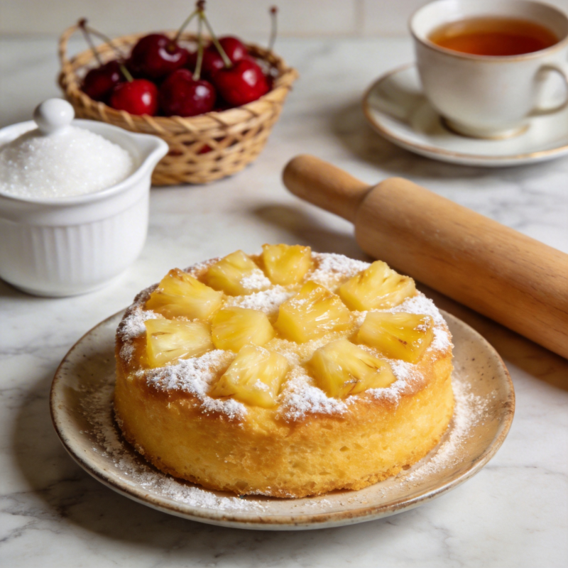 菠萝蛋糕配樱桃图片