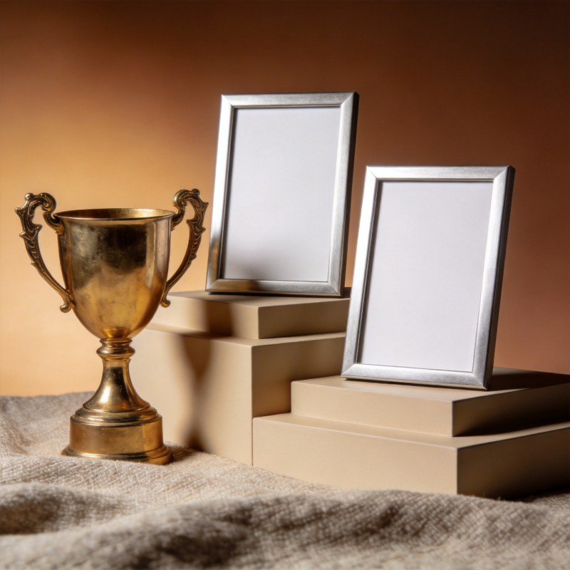 奖杯与相框静物图片