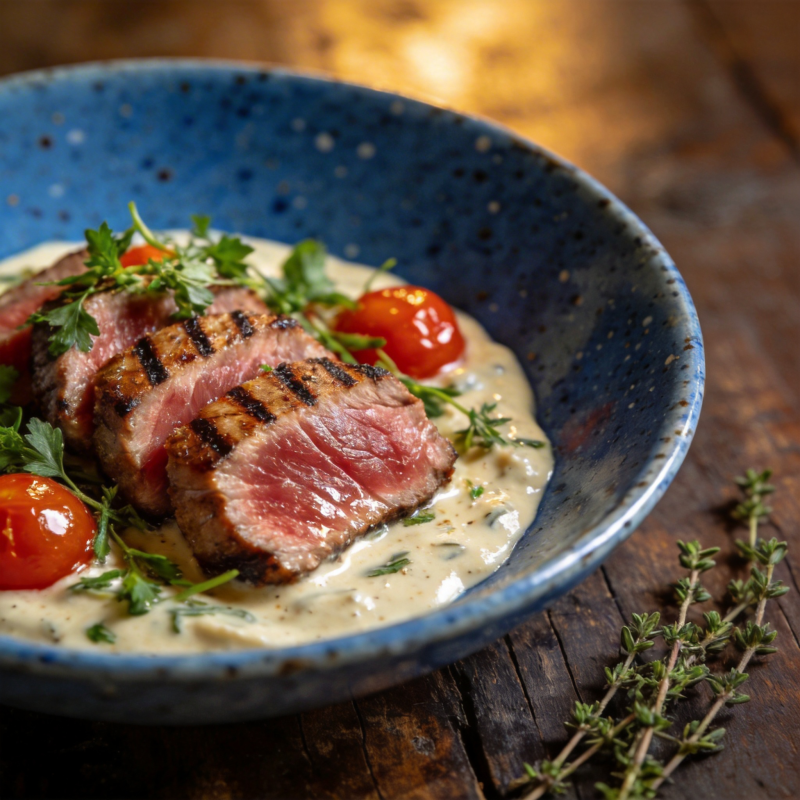 烤鸭胸配奶油酱图片