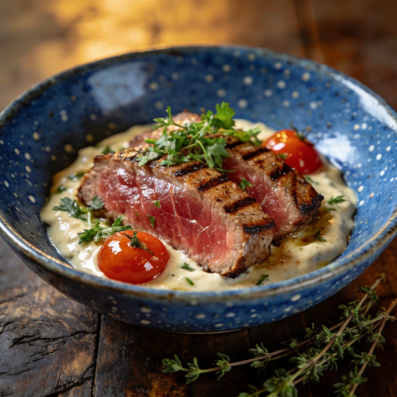 煎金枪鱼配奶油酱图片