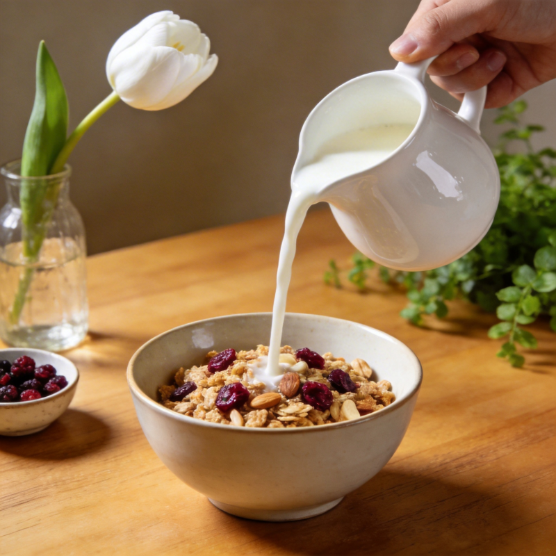 早餐时光 牛奶浇麦片图片