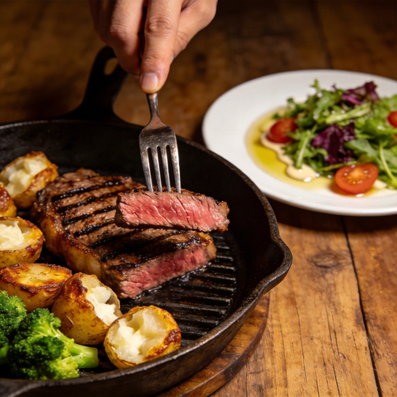 牛排配烤土豆与沙拉图片