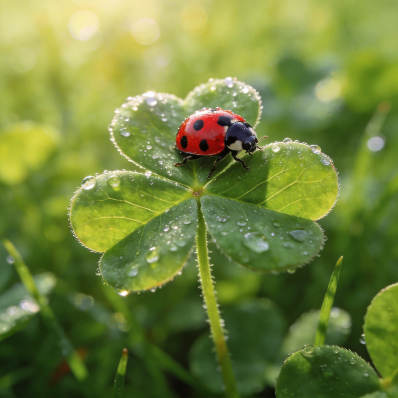 瓢虫栖息四叶草图片