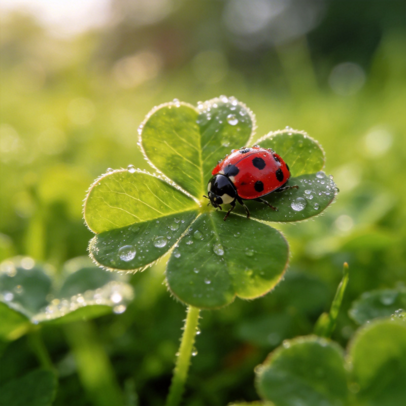 瓢虫栖息四叶草图片