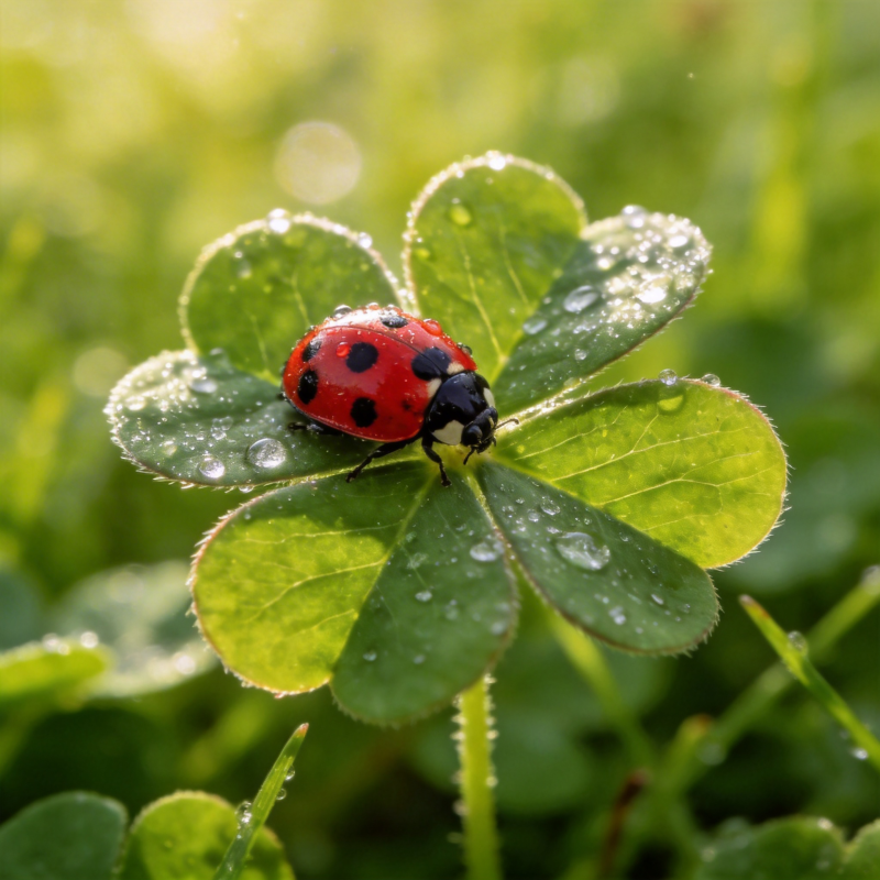 瓢虫栖息四叶草图片