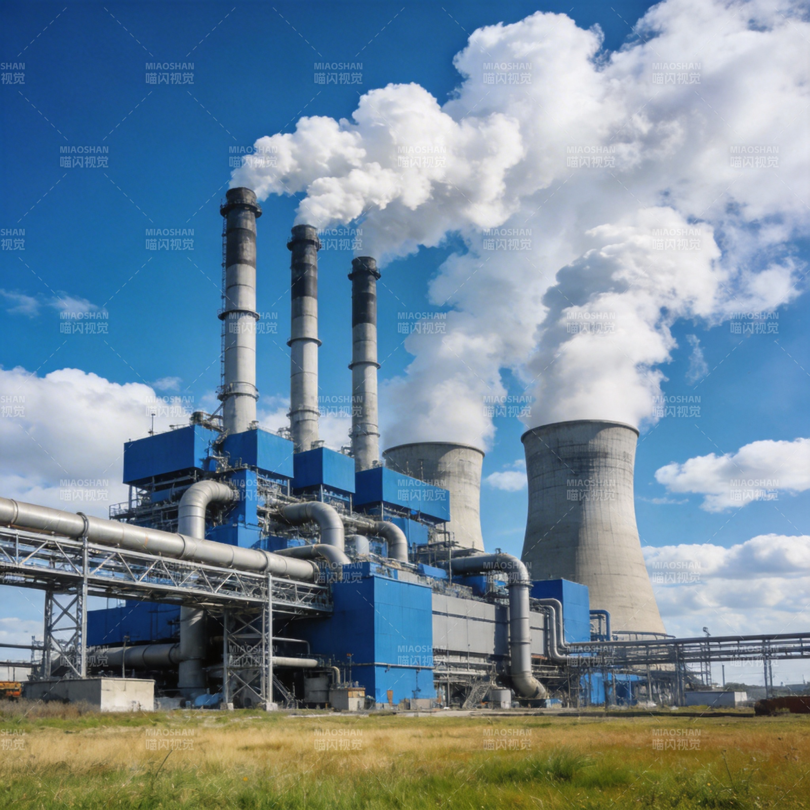 电厂烟雾升腾图片
