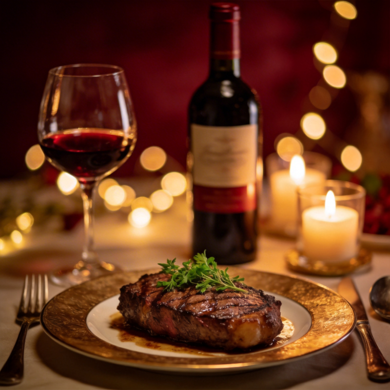 红酒牛排烛光晚餐图片