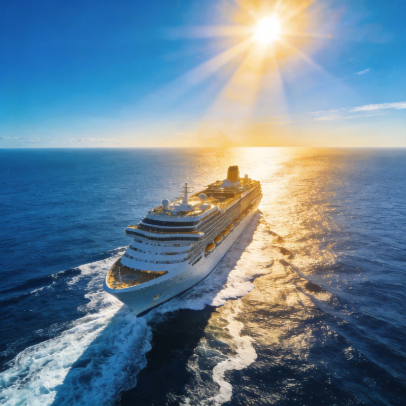 邮轮驶向夕阳图片