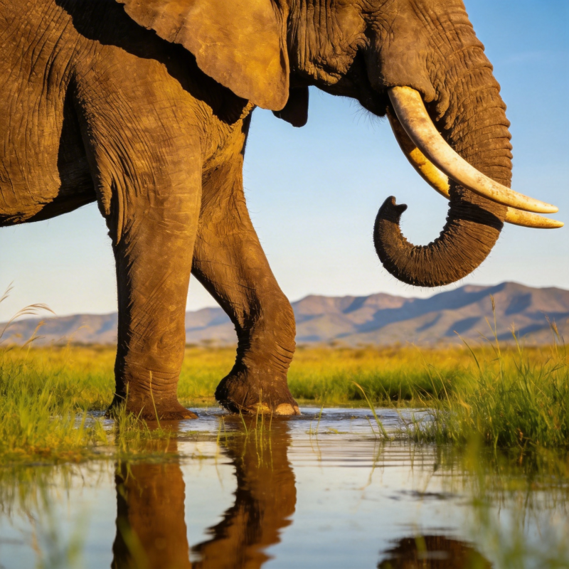 大象饮水 倒影如画图片