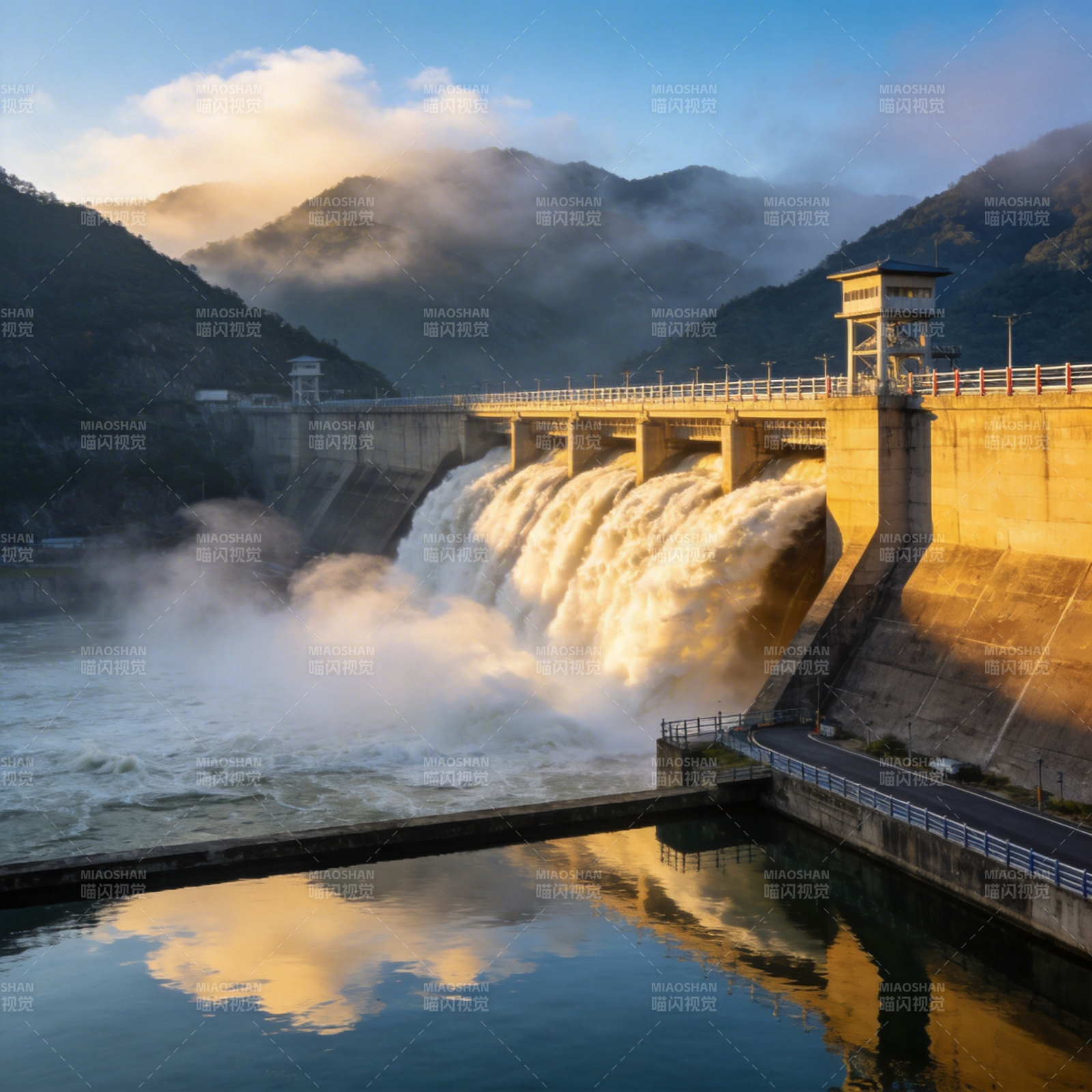 水坝泄洪壮观景象图片