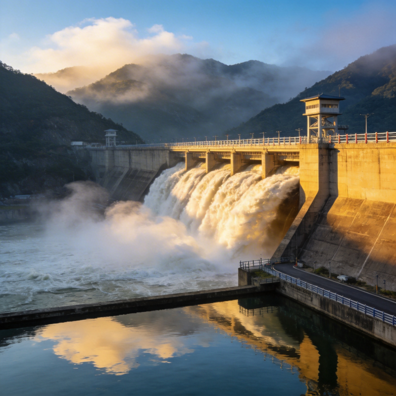 水坝泄洪壮观景象图片