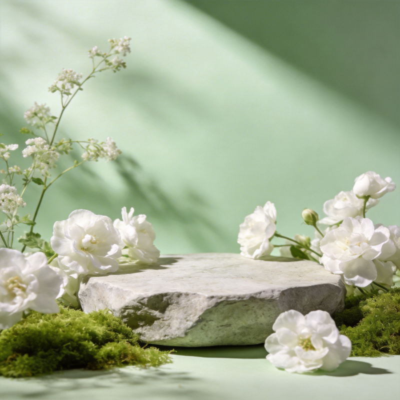 白花石上静谧景图片