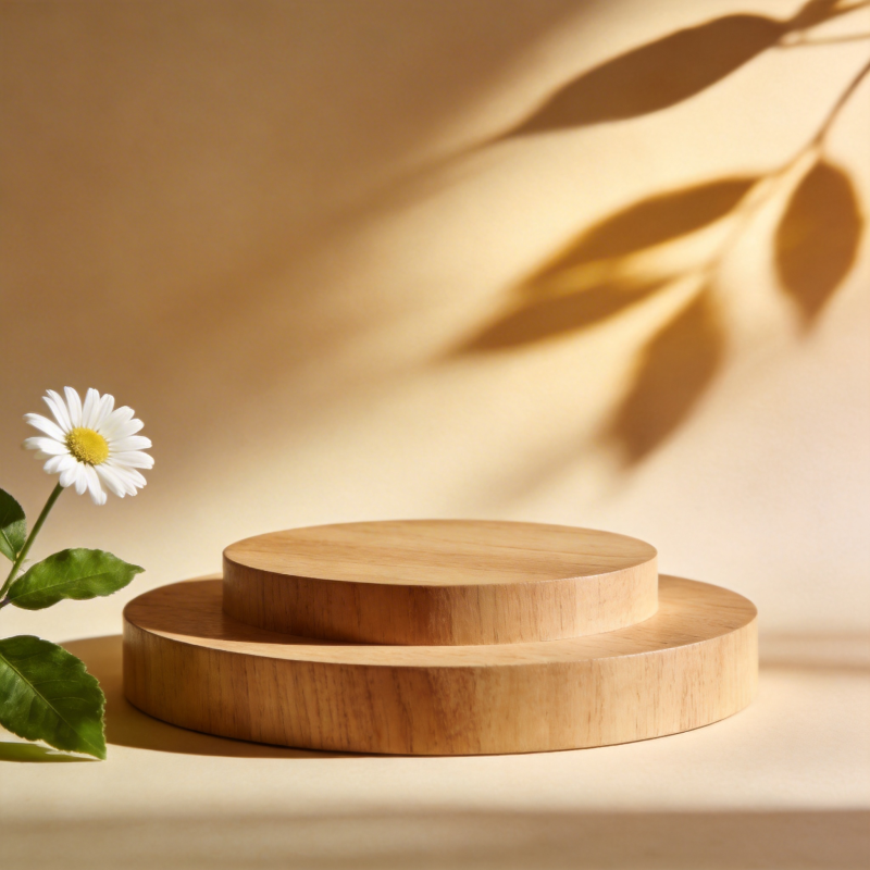 木质双层台与雏菊图片