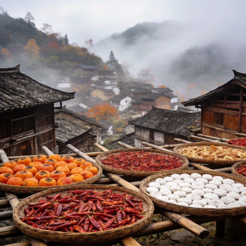 山间晒秋图图片