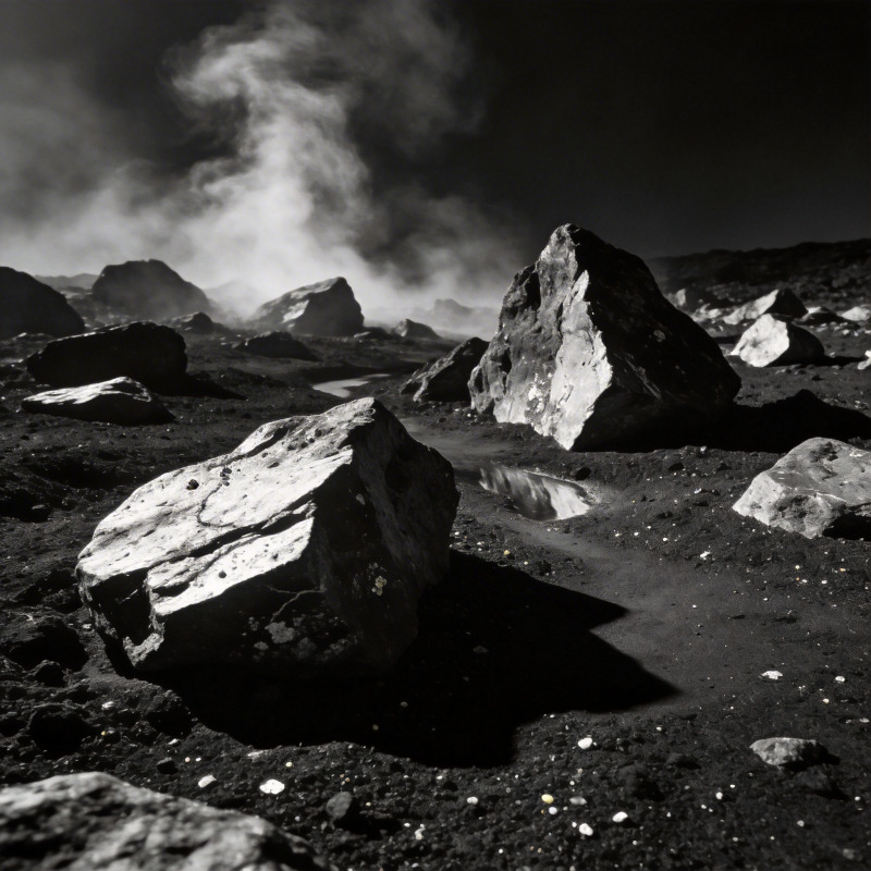 荒原孤石 烟雾缭绕图片