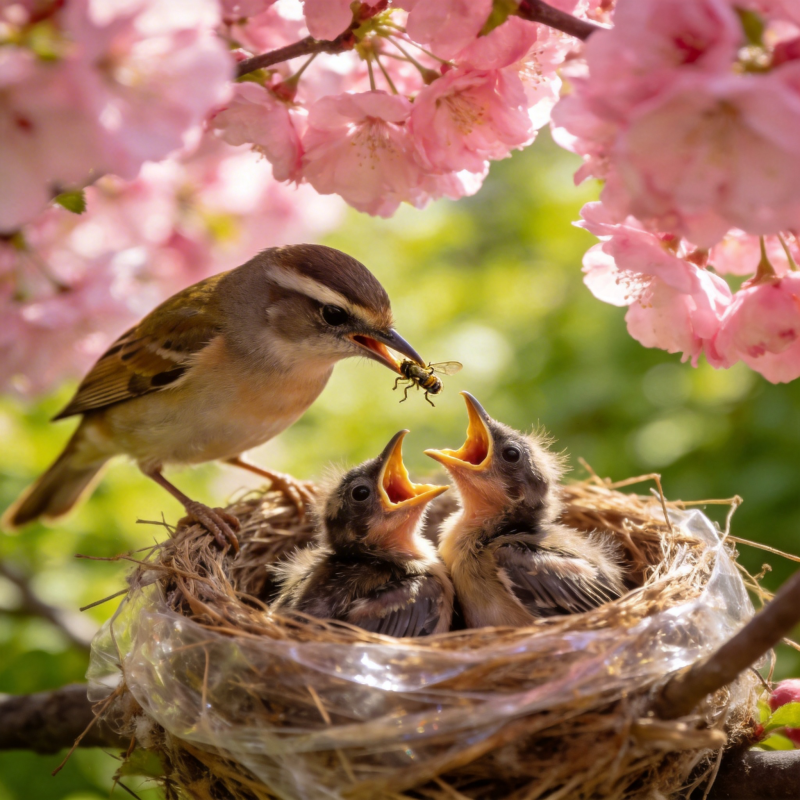 春樱下的喂食时刻图片